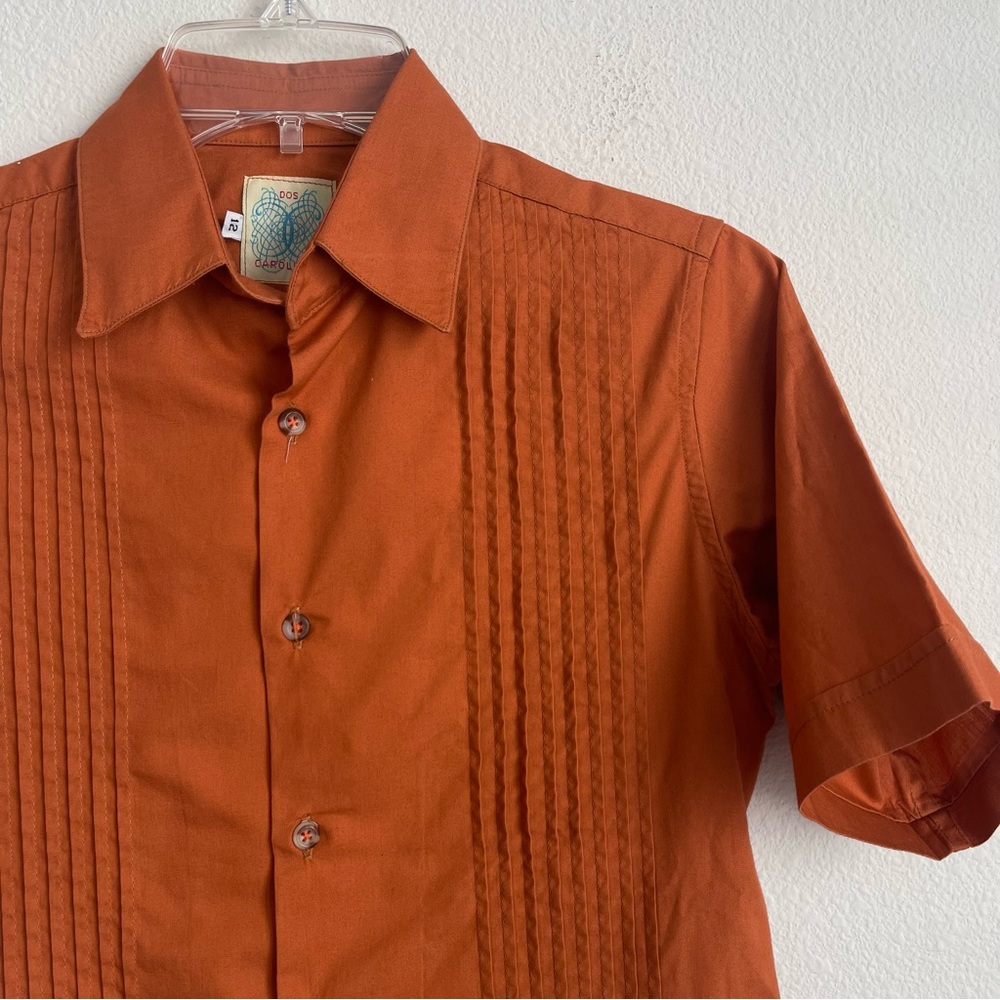 Dos Carolinas Guayaberas Orange Short Sleeve Button Down Hawaiian Shirt